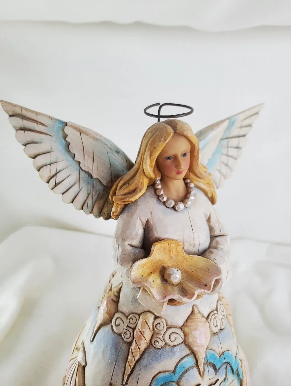 Jim Shore 2003 Angel Figurine Holding Seashell with Pearl, Beach Scene Dress